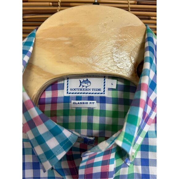 Southern Tide Classic Fit Large (L) Bright Pastel Checked Long Sleeve Shirt - Picture 3 of 4